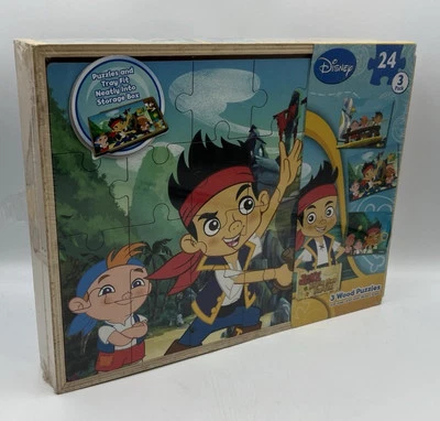 3x Wooden Puzzles - Jake & The Neverland Pirates  24 Pcs w/Storage Tray  New - Image 1 of 3