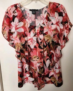 Adele & May geblümte Bluse Flatterärmel transparent Oberteil leicht Gr. XL - Bild 1 von 3