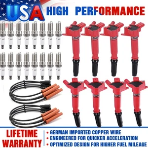 8 Ignition Coils + Spark Plug + Wire For Ford F150 F250 F350 Super Duty 6.2L V8 - Picture 1 of 22
