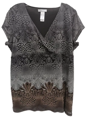 Top Babydoll Vintage Y2K LizWear Mujer XL Gris Floral Capricho Manga Corta Foto 1 de 4