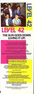 LEVEL 42 - 'The Sun Goes Down (Living it Up)' LYRICS 1983 11"x 4" Print Ephemera - Bild 1 von 1