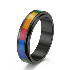 6MM Rotatable Band Titanium Steel Men's Women's Silver/Gold/Black Ring Size 6-12 - Picture 1 of 11