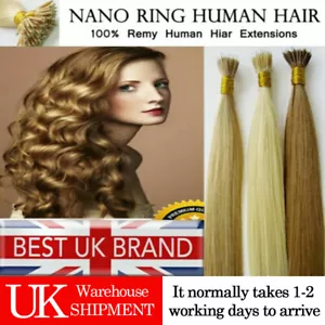 14"-24" 1g 7A* Nano Ring Tip Bead Double Drawn HALO Remy Human Hair Extensions - Picture 1 of 137