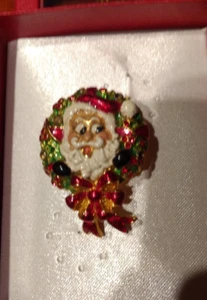 Christopher Radko Christmas Santa Claus Head In Wreath brooch only one nib - Picture 1 of 1