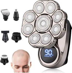 9D Head Shaver 6 in 1 Electric Bald Head Shaver Cordless IPX7 Waterproof Razor - Picture 1 of 21