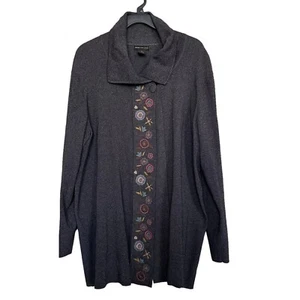 Grace Dane Lewis Women’s Sz 2X Cardigan Jacket Embroidered Flowers One Button - Picture 1 of 7