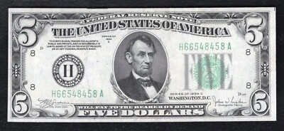 FR 1959-H 1934-C $5 FRN FEDERAL RESERVE NOTE ST. LOUIS, MO CHOICE UNCIRCULATED - Image 1 of 2