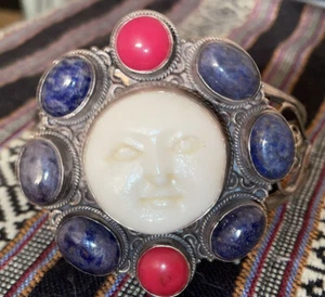 Bracciale Artigianale Sterling e Lapislazzuli, Uomo in Luna - Non Firmato - Foto 1 di 7