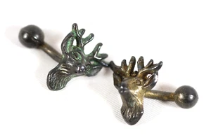 Antique Elk Deer Head Ball Back Cuff Links - Picture 1 of 6