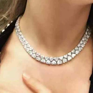 15Ct Heart Cut Lab Created Diamond Women's Tennis Necklace 14K White Gold Finish - Picture 1 of 3