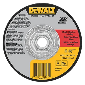DEWALT DWA8909 Type 27 XP™ Ceramic Metal Grinding Wheels, 4-1/2" x 1/4" x 5/8" - Picture 1 of 1
