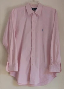 Ralph Lauren Mens Classic Fit Button Down White Pink Striped Polo Shirt - Picture 1 of 8