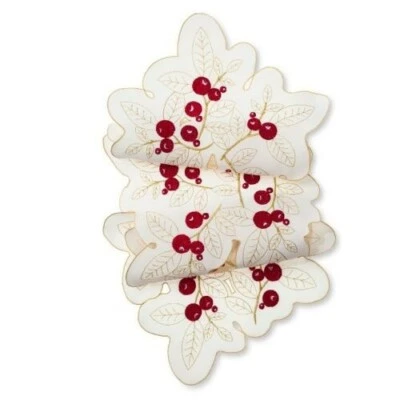 Threshold Berry Cutwork Table Runner 14 X 40, New - Image 1 of 4