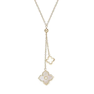 Yellow Gold Plated 925 Sterling Silver Double Flower Necklace With Pearl & CZ - Picture 1 of 8