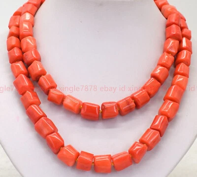 Colar de pedras preciosas coral vermelho laranja cilindro raro natural 10x14mm 16-36" AAA - Imagem 1 de 4