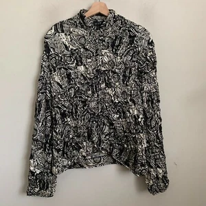MSK Womens Jacket Black Beige Abstract Sequin Pucker Zip Front Polyester Size L - Picture 1 of 8