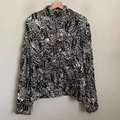 MSK Womens Jacket Black Beige Abstract Sequin Pucker Zip Front Polyester Size L - Image 1 of 4
