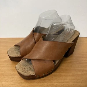 Scarpe slip on da donna marroni Lynda taglia 10 M pelle borchie tacco grosso - Foto 1 di 10