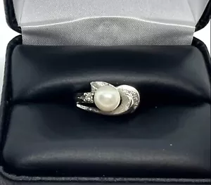 14k 14kt White Gold Vintage Classic Pearl Ladies Ring 3.9 Grams Size 6 - Picture 1 of 24