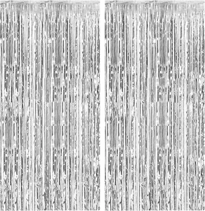 2 Pack Foil Curtain Backdrop Silver Metallic Tinsel Foil Fringe Curtains Phot... - Picture 1 of 1