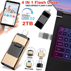 4 in 1 2TB Memory Photo Stick USB 3.0 Flash Drive Type for iPhone Android iPad - Picture 1 of 27