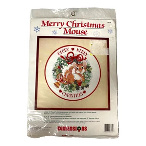 Vintage Dimensions Merry Christmas Mouse Stamped Cross Stitch Kit #8435 1992 Powell - Bild 1 von 5