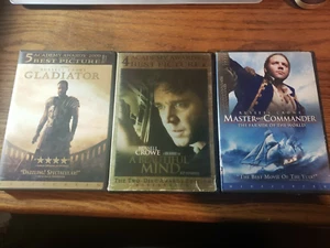 Lot 3 Russel Crowe DVDs - Gladiator, A Beautiful Mind, Master and Commander - Foto 1 di 8