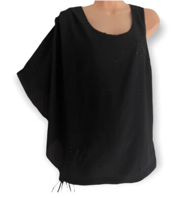 HARLOW Size 14 Sleeveless Black Blouse Top One Shoulder Sleeveless Side Zip - Image 1 of 4