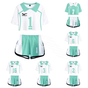 Haikyuu!! 3D Print High Waist Crop Crew Neck T-Shirt + Shorts Summer Sports Suit - Picture 1 of 19