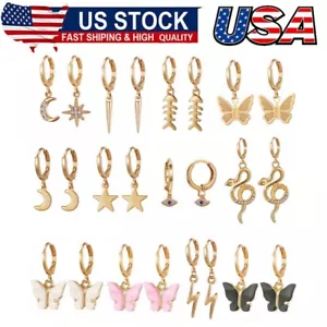12 Pairs Mini Hoop Earrings with Multi-style Charm Dangling for Women and Girls - Picture 1 of 7