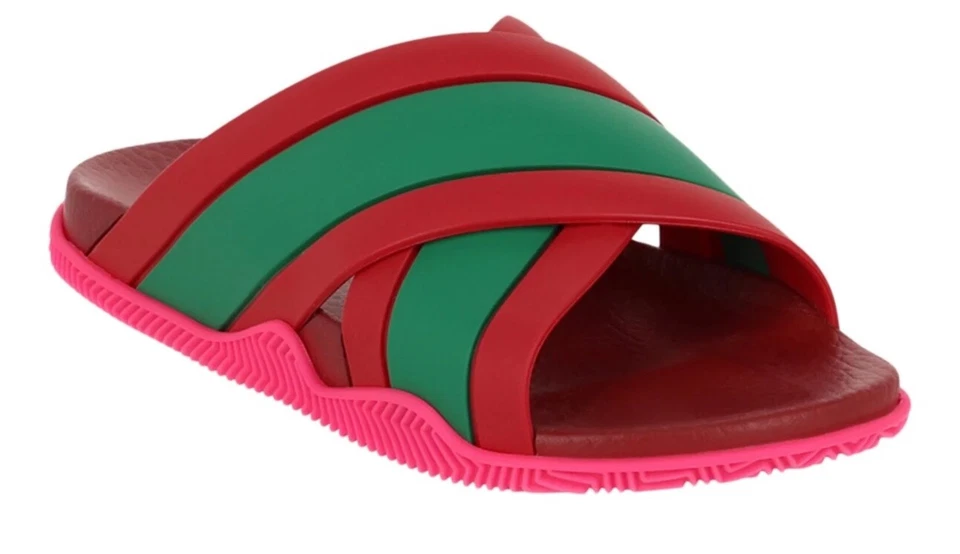 Gucci Womens Rubber Web Striped Sandals Authentic 37