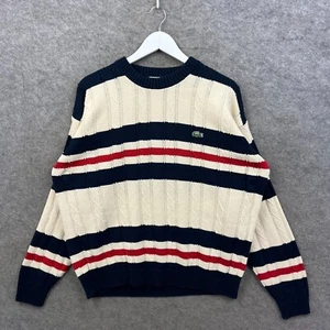 Vintage Lacoste Jumper Mens Large Preppy Oversized Cable Knit 90s Made In Spain - Picture 1 of 9