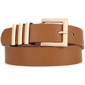 Plus Size Leather Belt Square Gold Buckle Waist Belt for Women Jeans Dresses - Picture 1 of 6