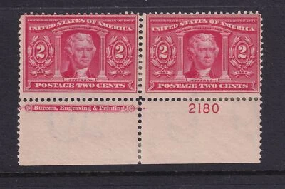 1904 Sc 324 Louisiana Purchase 2c MHRs full OG plate number & imprint pair (ZF - Image 1 of 2