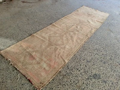 3.8x12.4 ft ANTIQUE RUNNER RUG WOOL HAND-KNOTTED vintage handmade turkish runner - Image 1 of 4
