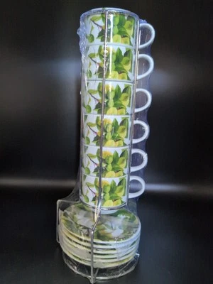 Set x6 Tazzine Caffè Impilabili Con Stand In Ferro Porcellana - Immagine 1 di 4