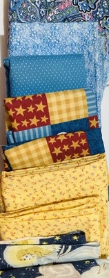 Lot of 9 Cotton Fabric Small & Large Scraps Blues Yellows Angels Lot #16 - Image 1 of 4