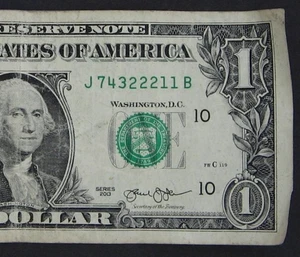 2013 $1 (ONE DOLLAR) - NOTE - SERIAL NUMBER - DESCENDING LADDER - Picture 1 of 3
