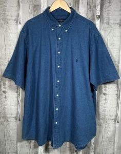 Ralph Lauren Shirt Mens Size 2XB BIG Blue Indigo Oxford Button Down Short Sleeve - Picture 1 of 11