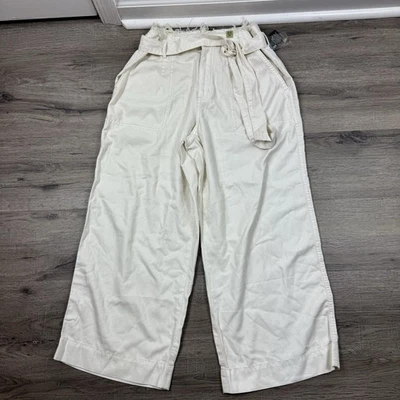 Новый ANA высоты широкая нога укороченный брюки размер 10 слоновой кости Lagenlook богемное потертый талии - Изображение 1 из 4