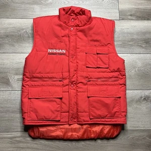 Vintage Nissan Shop Vest Size L Rare Dealership Mechanic Down Vest Red - Picture 1 of 6