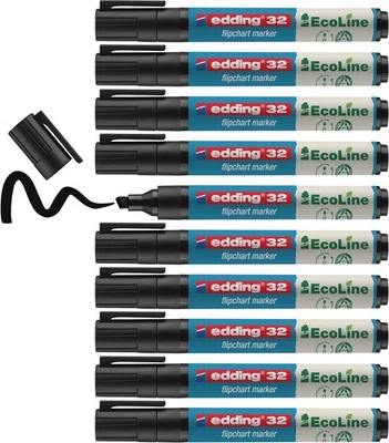 10 edding 32 EcoLine Flipchartmarker schwarz Keilspitze 1-5 mm nachfüllbar - Bild 1 von 3