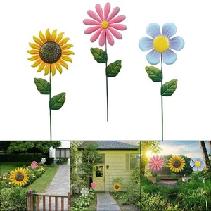 Set 3 pali da giardino in metallo girasole 48 cm da esterno ornamenti colorati - Foto 1 di 12