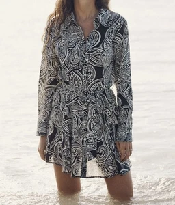 Abito Mini Camicia ZARA Paisley Taglia:XL Con Cintura Cotone Maniche Lunghe Nuovo con etichette - Foto 1 di 13