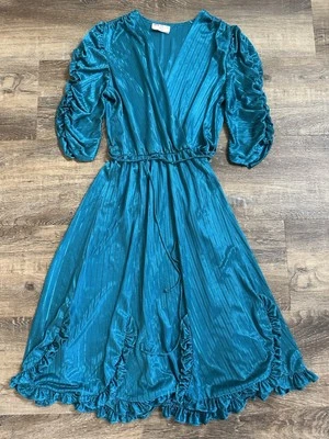 Vestido De Colección Talla M Midi Formal Vestido de Noche Satinado Baile de graduación Dama de honor Volantes Puff Foto 1 de 4