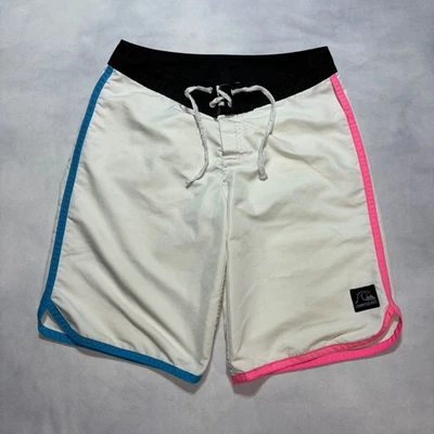 Vintage Quiksilver Board Shorts Men's M Swim Trunks White Pink Blue Surf Y2K - Image 1 of 4
