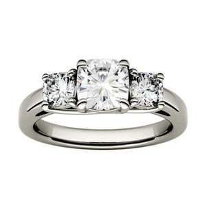 Moissanite by Charles & Colvard 6mm Cushion Three Stone Engagement Ring - Picture 1 of 7