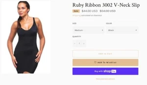 Black Ruby Ribbon 🎀 V-Neck Slip Style SL3002 Sz Med NEW $72 Black - Picture 1 of 6
