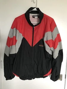 Chaqueta cortavientos deportiva vintage Jordache con cremallera roja plateada negra nailon talla L - Imagen 1 de 4