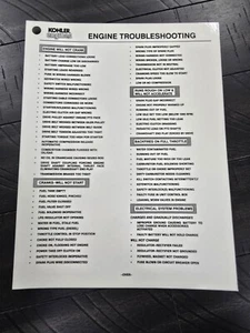 Kohler Engines Engine Troubleshooting Quick Reference Laminated Sheet TP-2443 - Picture 1 of 3